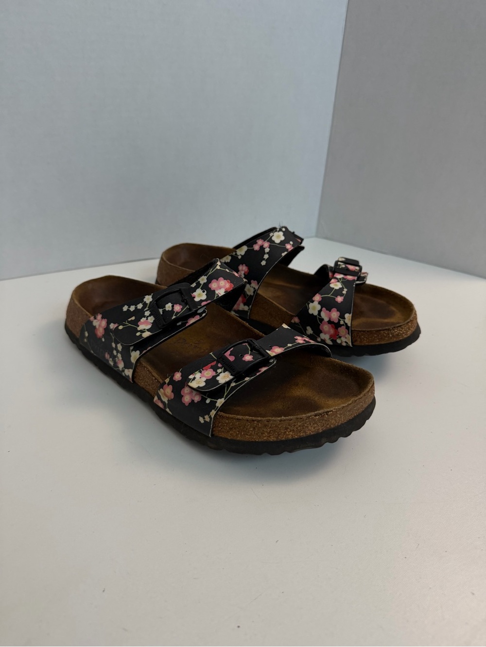 Papilllo Birkenstock Sandals Slides Floral Comfort Travel Resort Black Pink
